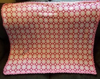 Pink Geometric Print Baby Blanket. Celtic inspired fleece baby blanket. Pink fleece baby blanket / child blanket.