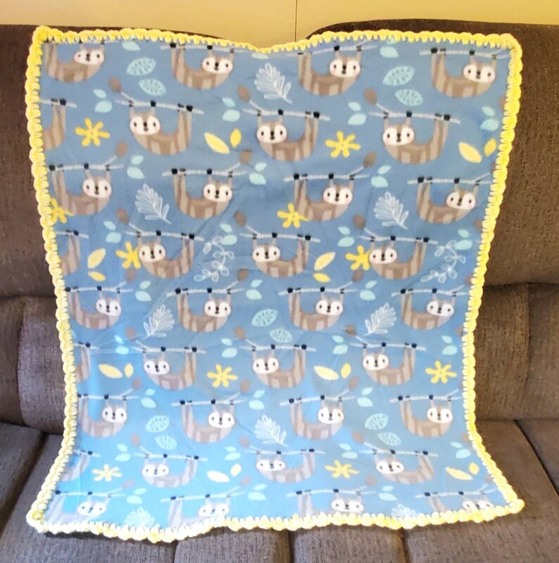 Baby Sloth Fleece blanket, Sloth baby nursery decor, Fleece Baby Blanket. Gender neutral baby blanket. Boy / Girl baby gift. image 1
