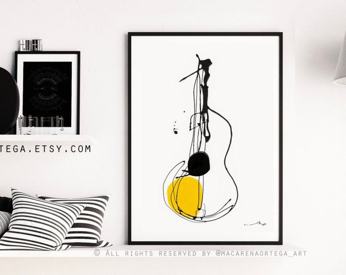 Classic Guitar painting Art Print Guitar Abstract Minimalist Guitar art print Modern fine art Music Instrument surrealist Decorative (191)