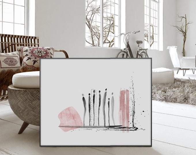 Abstract Art Print Blush and gray Human figures (Nº115) Watercolor painting Modern fine art surrealist Wall art Decorative Home decor (115)