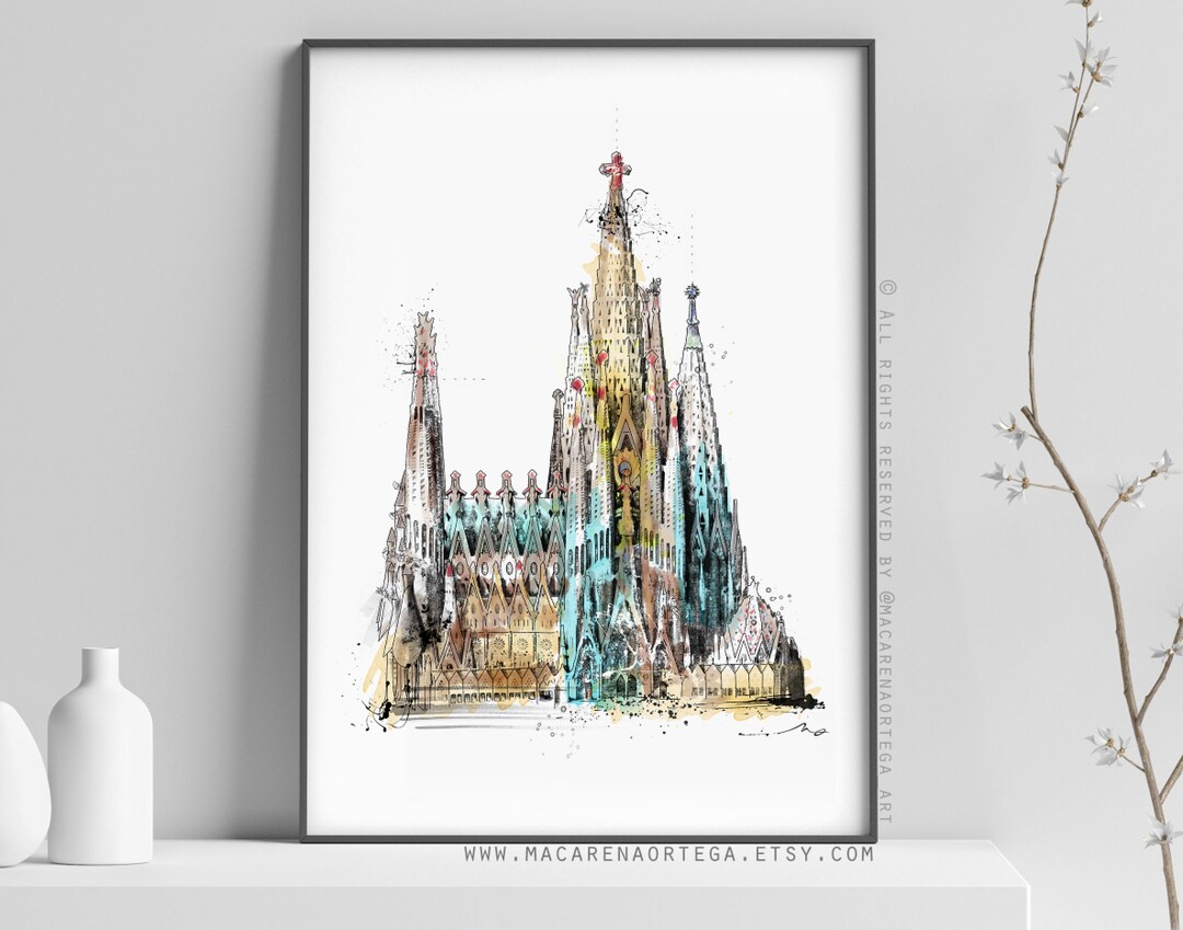 Sagrada Familia Painting Sketch Print Barcelona Painting Gaudí Print ...
