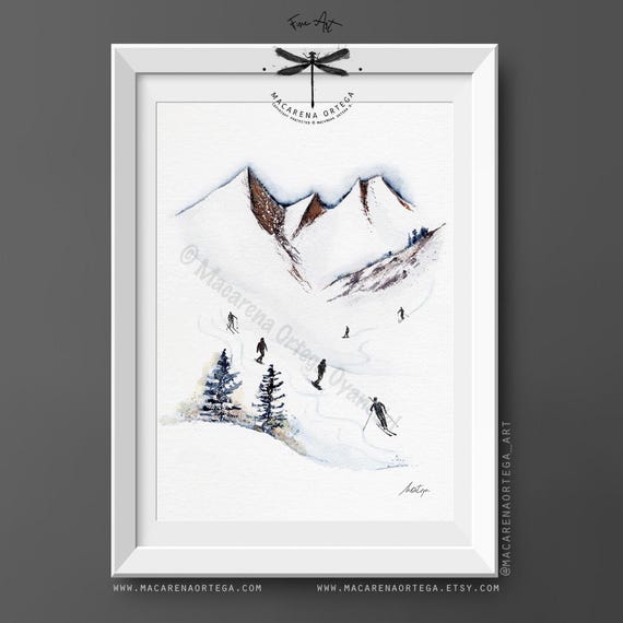Several Skiers Watercolor Print | Skier People Wall Art, Ski Decor, Winter Sport Painting | Chamonix Art Print | By Macarena Ortega | N61