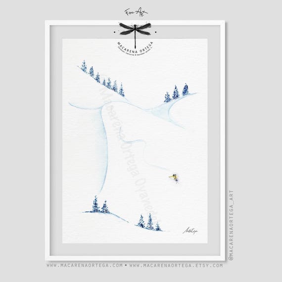 Powder Skier Watercolor Art Print | Ski Art Freerider | Skiing Artwork | Snowy Mountain Painting | Ski Lovers Art | Sport Ski Print | N9