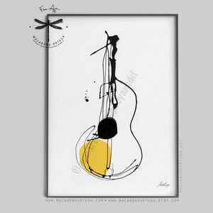 Klassische Gitarre, Kunstdruck, minimalistisches abstraktes Musikinstrument, moderne Kunst, Musik-Wandbild von Macarena Ortega | N191 Bild 6