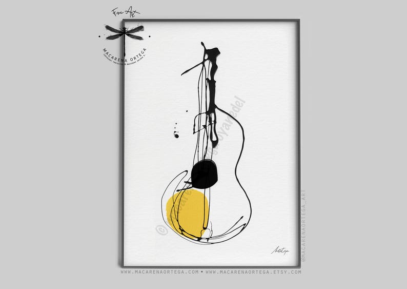 Klassische Gitarre, Kunstdruck, minimalistisches abstraktes Musikinstrument, moderne Kunst, Musik-Wandbild von Macarena Ortega | N191 Bild 6
