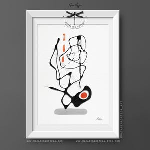 Burnt Orange Abstract Painting Print | Minimalist Modern Fine Art Wall Decor Red and Gray Surrealist Artwork | Contemporary Decor | N196