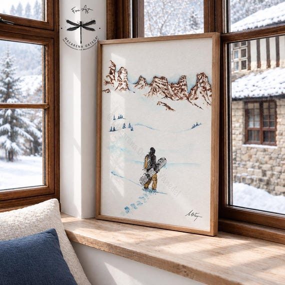 Splitboard Snowboarder Watercolor, Art Print, Backcountry Snowboarding, Ski Touring Adventure, Alpine Winter Art, by Macarena Ortega | N151