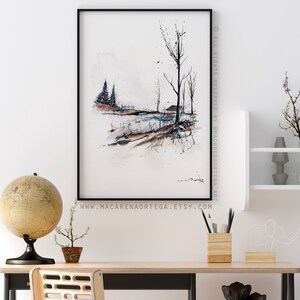 FarmHouse painting Watercolor Nº41 print Mountain snowy forest art print snow landscape Winter nature 41 image 6