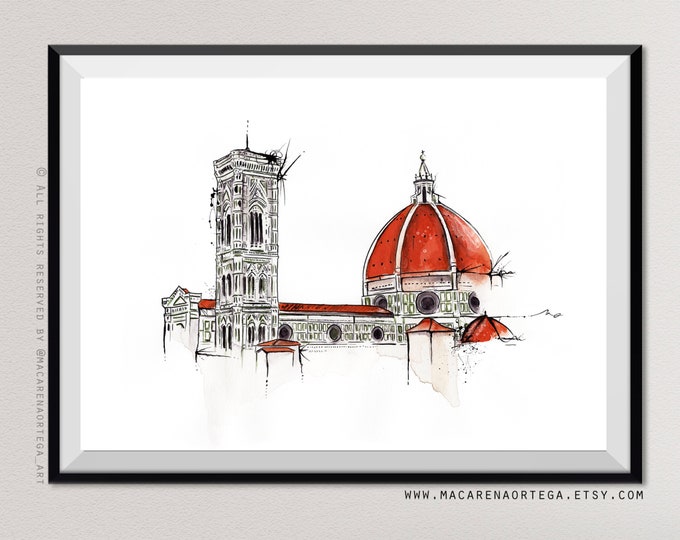 Florence Cathedral watercolor (Nº23) Florence Cattedrale di Santa Maria del Fiore Duomo Italy Painting Firenze Duomo Art Print Sketch (23)