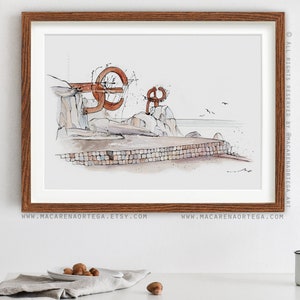 The Comb of the Wind watercolor Chillida spculture Donostia San-Sebastián Basque La Concha Bay watercolor decor art print to decorate 112 image 5