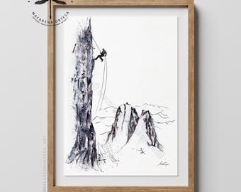 Rock Climber Watercolor Art Print | Climber Lovers, Adventurer Climbing Lovers | Mountaineers Outdoor Sports Print | Climbing Decor | N52