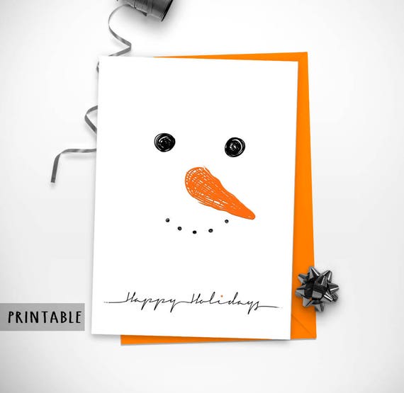 PRINTABLE Christmas SnowMan Happy Holidays minimal Card Christmas Cards Printable Cards Card Christmas Card Digital Downloads (011)