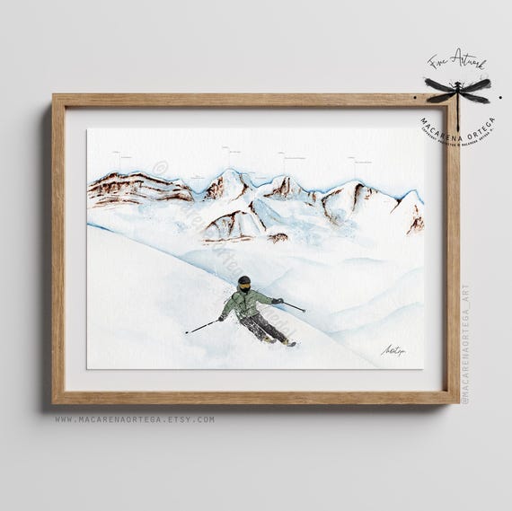 Astún Station Skier Watercolor Art Print | Spain Ski Resort Painting Candanchú | Mountain Snow | Art Skiing Sport | Macarena Ortega | N116