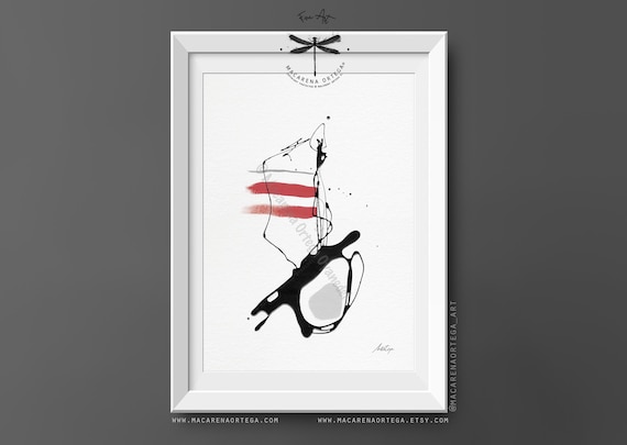 Sailboat Abstract Art Print | Nautical Minimalist Painting, Red & Gray Modern Surrealist Fine Art | Contemporary Wall Decor Artwork | N195