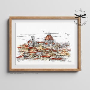 Florence Duomo, Italië aquarel Art Print | Skyline-illustratie Firenze, Europese reisposter, kathedraalkunst | Macarena-ortegakunst | N2