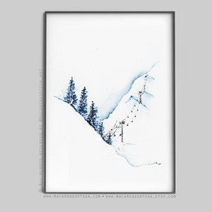 Ski Resort Watercolor Ski Lift art print (97) skis print ChairLift watercolor Sport landscape skilift Snowy painting skiing print Skier (97)