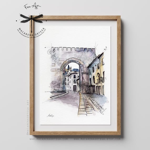 Puerta de Elvira Watercolor Art Print | Granada Architecture, Alhambra Gate Illustration, Andalusia Spain Wall Art | Macarena Ortega | N17