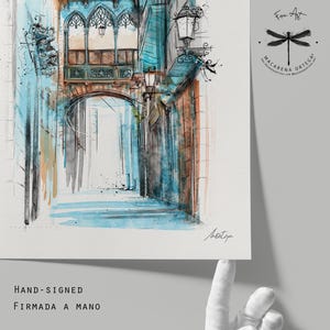 El Pont del Bisbe, Barcelona Watercolor Art Print | Famous Arch Bridge Spain Architecture Art, Barcelona City Print | Macarena Ortega | N111 image 4