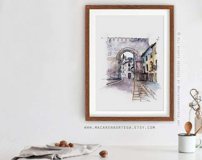 Puerta de Elvira painting arco de Elvira watercolor Granada Gate of Elvira Art print Alhambra Painting print Andalusia Spain art print (017)