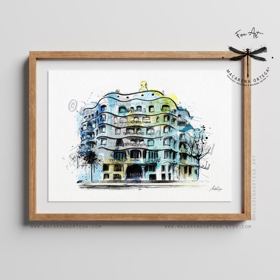 La Pedrera Art Print Casa Milà, Barcelona Watercolor Art Print | Gaudí Architecture Poster, Spain Travel Art | by Macarena Ortega | N105