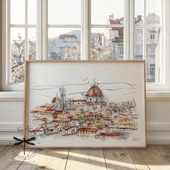 Florence Duomo, Italy Watercolor Art Print | Firenze Skyline Illustration, European Travel Poster, Cathedral Art | Macarena Ortega Art | N2