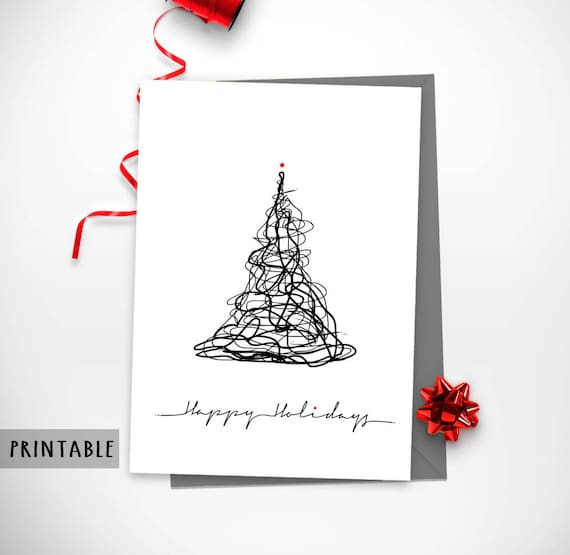 Printable Christmas Tree Happy Holidays minimal Card Christmas Cards Printable Cards Santa Claws Card Christmas Card Digital Downloads (76)