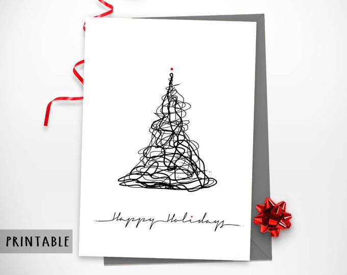 Printable Christmas Tree Happy Holidays minimal Card Christmas Cards Printable Cards Santa Claws Card Christmas Card Digital Downloads (76)