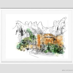 Montserrat Painting art prints Montserrat Sketching watercolor Montserrat Catalonia Spain Art Print Illustration Barcelona 033 image 6