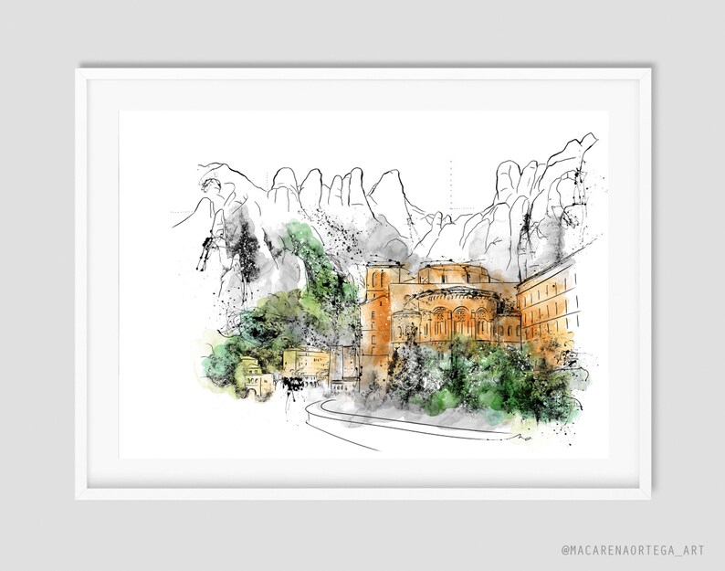 Montserrat Painting art prints Montserrat Sketching watercolor Montserrat Catalonia Spain Art Print Illustration Barcelona 033 image 6