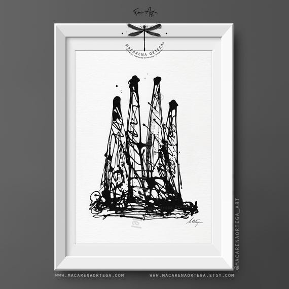 Sagrada Familia Art Print | Gaudí Barcelona Illustration, Modernist City Architecture, Spain Travel Wall Art, European Landmark Poster | N98