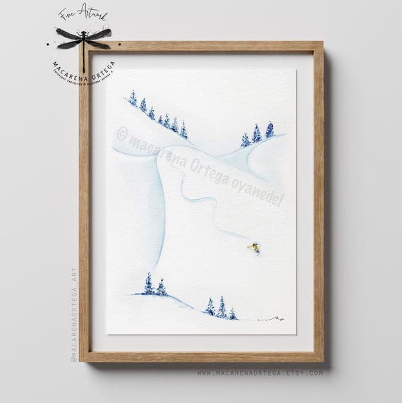 Powder Skier Watercolor Art Print | Ski Art Freerider | Skiing Artwork | Snowy Mountain Painting | Ski Lovers Art | Sport Ski Print | N9