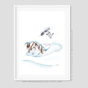 Snowboarder skier painting watercolor (Nº71) print Skiing skier Skiing art snowboard and mountain ski lovers skis print Sport Snowy (71)