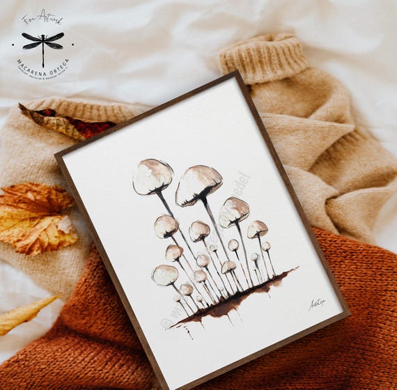Minimalist Mushroom Colony Watercolor Print | Abstract Fungi Art | autumn art print | Nature Lover Decor | by Macarena Ortega | N134