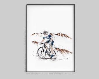 Cyclist painting Bike Mountain biker ride art cycling print Watercolor art print Rider painting road bike Bicycle trial mountain bike (56)