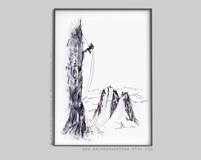 Profesional Rock Climber art watercolor (Nº52) print Climbing adventurer Climbers Mountaineers outdoor climbing lovers sports print (52)