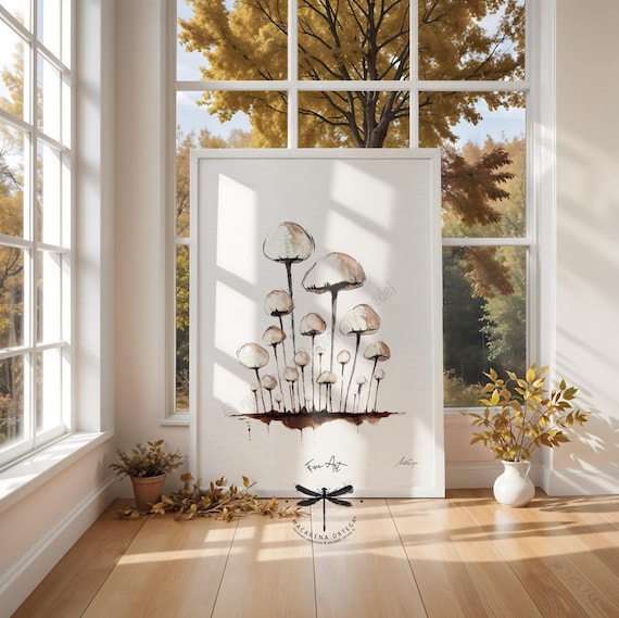 Minimalist Mushroom Colony Watercolor Print | Abstract Fungi Art | autumn art print | Nature Lover Decor | by Macarena Ortega | N134