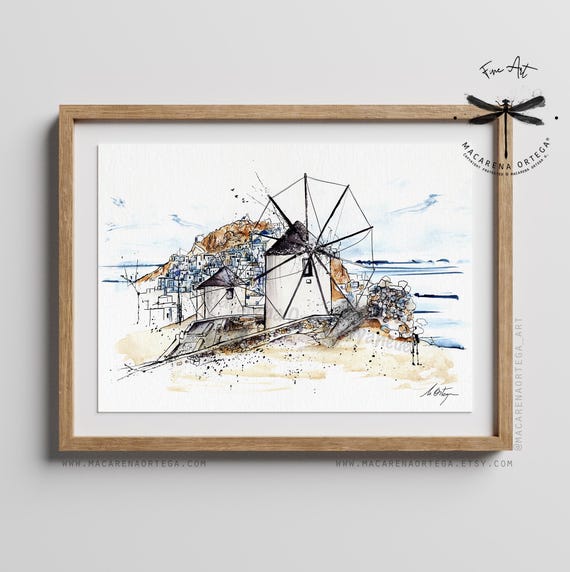 Serifos Greece Watercolor Art Print | Greek Island Beach Scene, Serifos Painting, Greek Islands Travel Art | By Macarena Ortega | N31