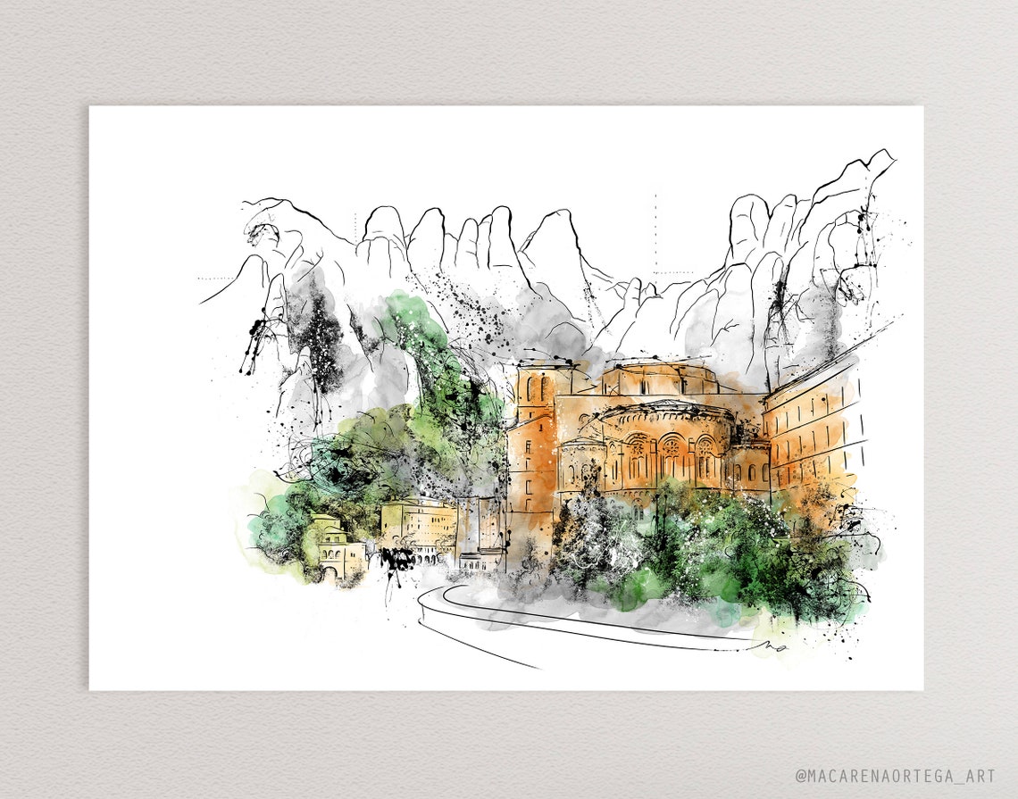 Montserrat Painting art prints Montserrat Sketching watercolor Etsy