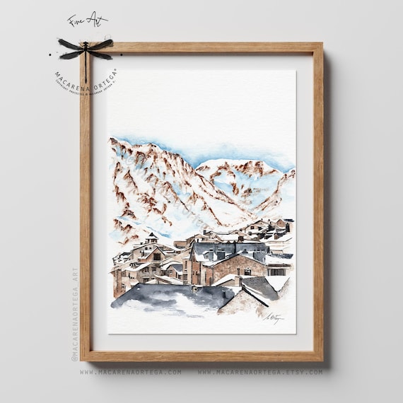 Benasque Valley, Cerler Village Ski Resort Watercolor Art Print | Pyrenees Mountains, Pirineos Spain | Macarena Ortega | N171