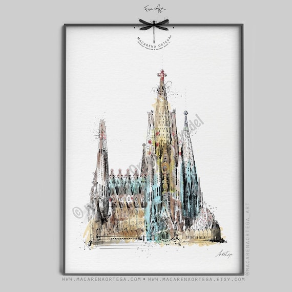 Sagrada Familia Architecture Sketch Art Print | Gaudí Barcelona Watercolor | Modernist Spain Wall Art | Travel Poster | European City | N161