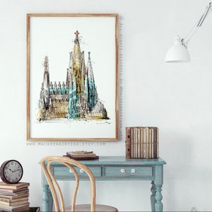 Sagrada Familia Painting Sketch print Barcelona Painting Gaudí print Spain poster Illustration art Europe print city modern bcn 161 image 5