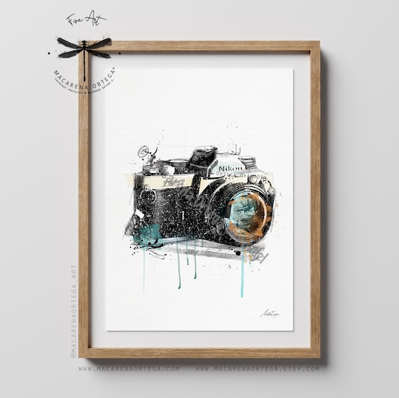 Nikon FM2 Vintage Photo Camera Art Print | Cámara Poster Retro Photo Camera Poster, Handmade, Modern Wall Decor | by Macarena Ortega | N92