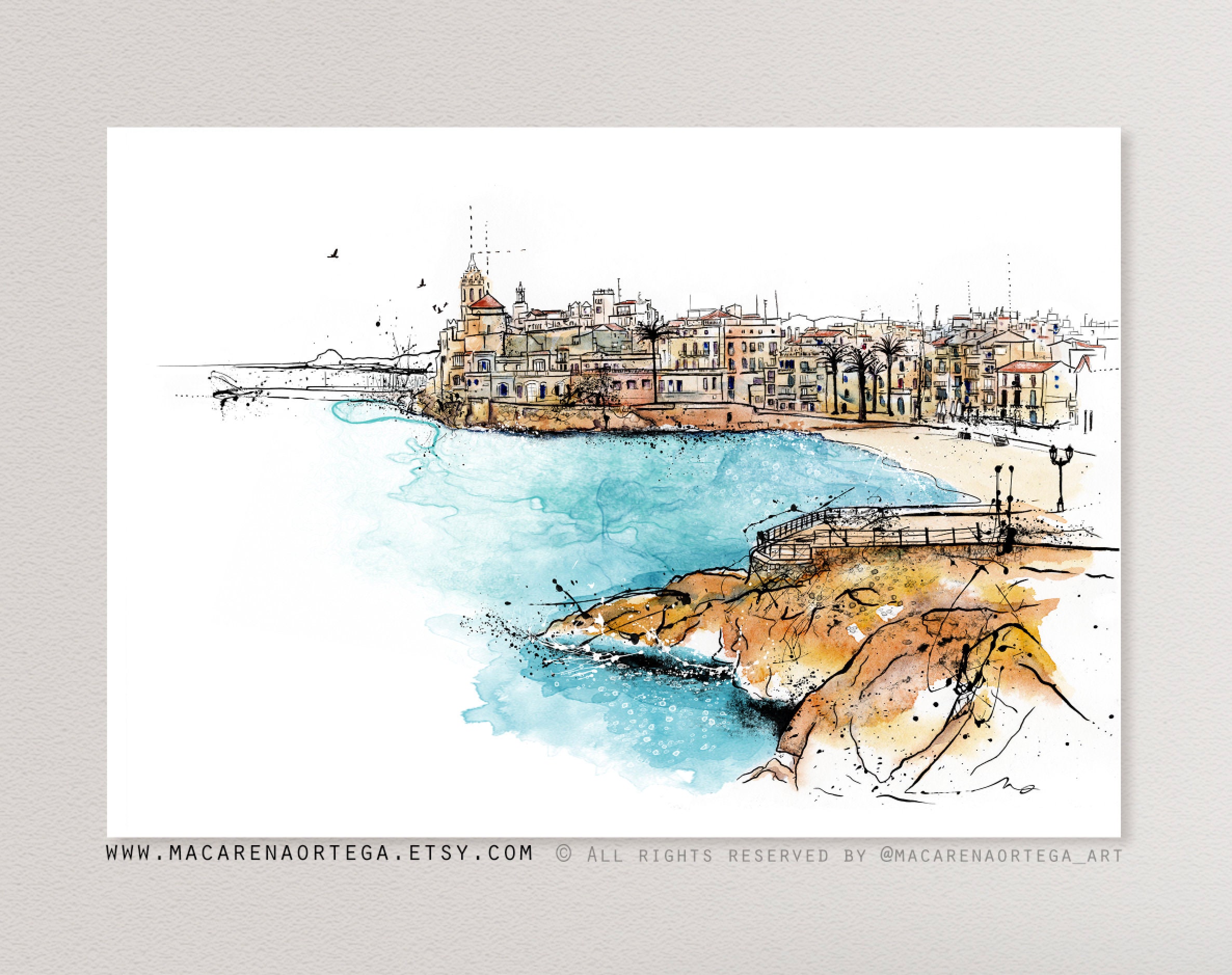 Sitges watercolor painting Sitges Spain art prints watercolor Spain