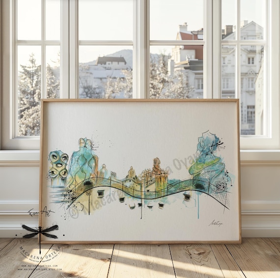 La Pedrera Roof Art Print Barcelona Art | Casa Milà Barcelona Sketch, Gaudí Architecture Poster, Modernist City Art | Macarena Ortega | N110