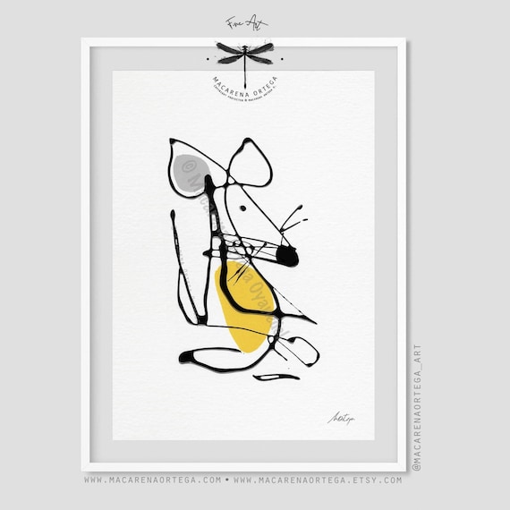 Mouse Abstract Art Print | Minimalist Animal Painting, Modern Surrealist Fine Art, Nursery Wall Decor | Macarena Ortega Art | N190