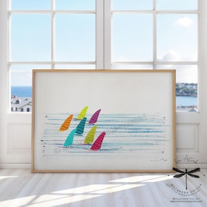 Stampa artistica ad acquerello di windsurfisti / Arte murale di sport acquatici / Poster di windsurf / Pittura artistica di hobby marino / di Macarena Ortega / N124