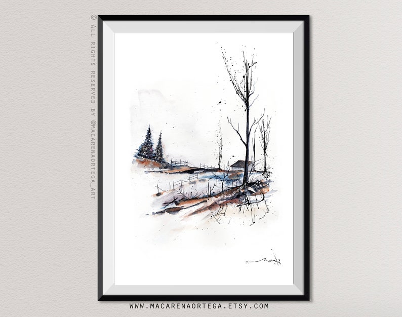 FarmHouse painting Watercolor Nº41 print Mountain snowy forest art print snow landscape Winter nature 41 image 10