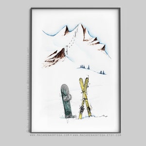 Aquarelle de skieur dans la poudreuse, lot de 3 impressions, dont 1 gratuite Offre spéciale décoration d'intérieur estampes d'art de ski art mural de ski cadeau de Noël image 4