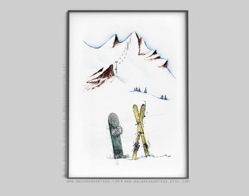 Aquarelle de skieur dans la poudreuse, lot de 3 impressions, dont 1 gratuite Offre spéciale décoration d'intérieur estampes d'art de ski art mural de ski cadeau de Noël image 4