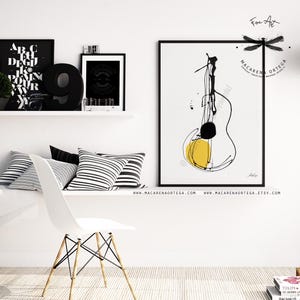 Klassische Gitarre, Kunstdruck, minimalistisches abstraktes Musikinstrument, moderne Kunst, Musik-Wandbild von Macarena Ortega | N191 Bild 8